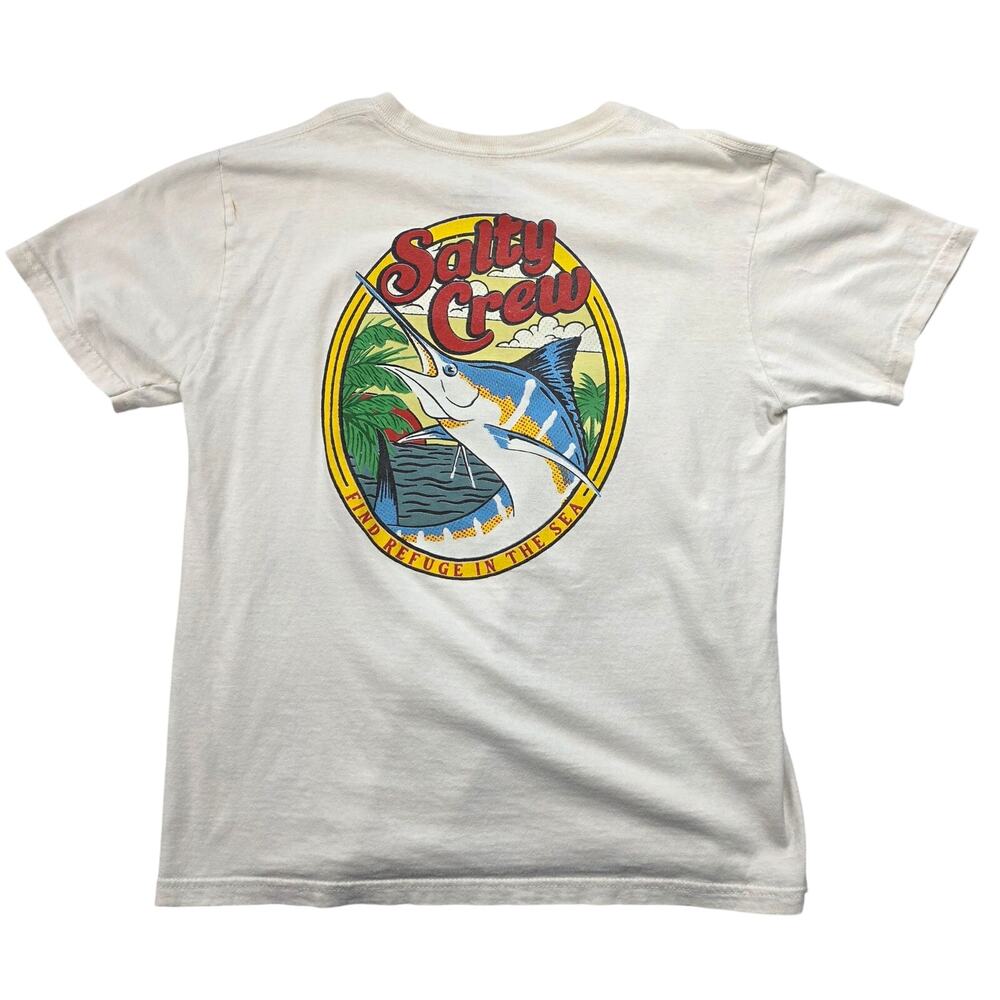 Salty Crew Youth Medium Fishing Graphic Tee White Short Sleeve Shirt